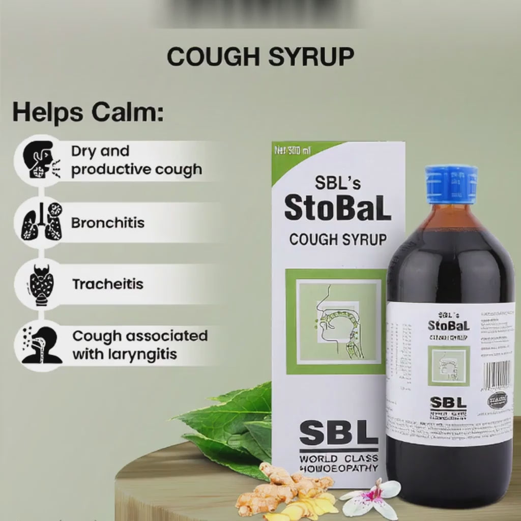 SBL Stobal Cough Syrup - Relief for Dry & Wet Coughs, Throat Irritation & Laryngitis, 0.10 kg