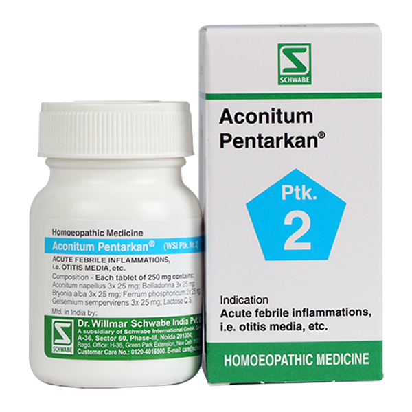 Schwabe Aconitum Pentarkan tablets. Cold, Otitis Media, Headache, 0.08 kg