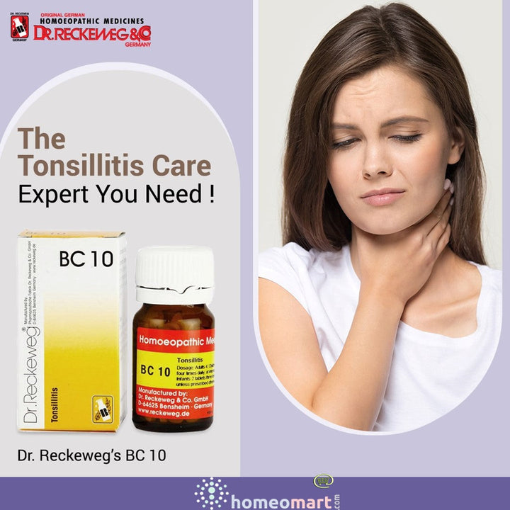 Dr. Reckeweg BC 10 Biochemic Tablets for Tonsillitis Relief Enlarged & Inflamed Tonsils Support, 0.08 kg