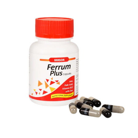 Bakson Ferrum Plus Capsules with Iron, Folic Acid, Vitamin B12, Zinc, 0.10 kg