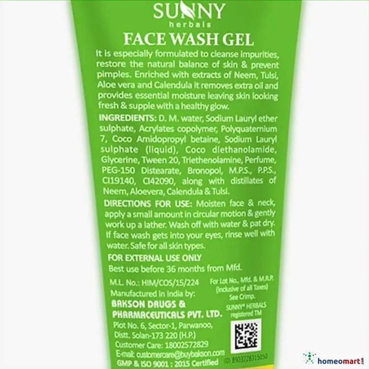Bakson's Face Wash Gel with Neem, Tulsi, Aloe Vera Refreshing Cleanser, 0.00 kg