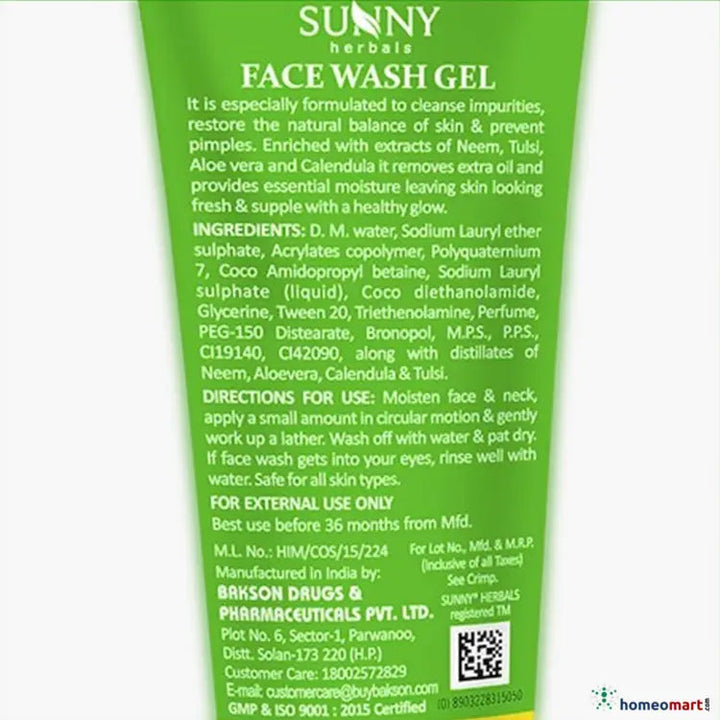 Bakson's Face Wash Gel with Neem, Tulsi, Aloe Vera Refreshing Cleanser, 0.00 kg