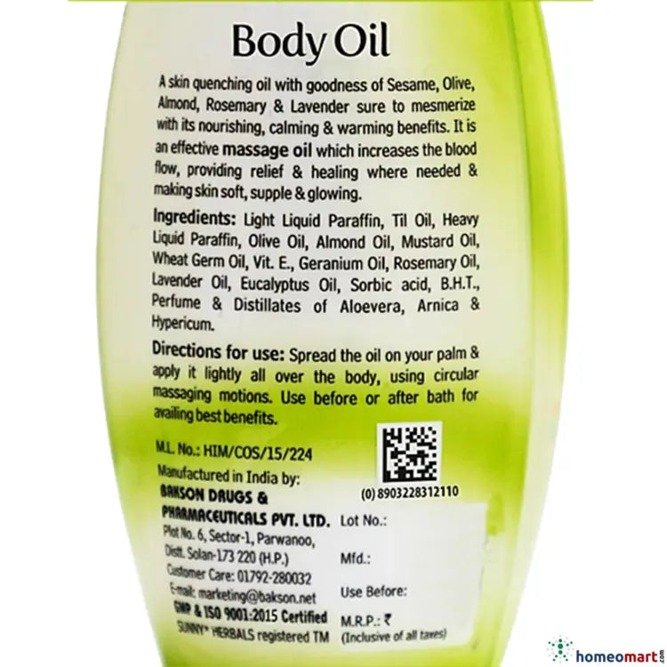Bakson's Sunny Herbals Body Oil - Nourish and Revitalize Your Skin, 0.30 kg