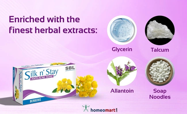 SBL Silk"n Stay Berberis Soap | Anti-Acne Herbal Soap for Pimples, Scars & Complexion, 0.08 kg