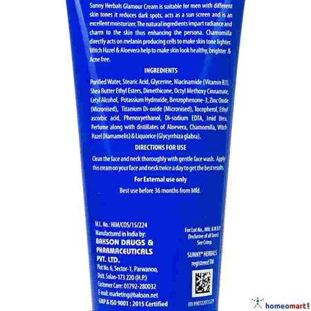 Bakson's Sunny Herbals Glamour Cream for Men Brightening & UV Protection, 0.16 kg