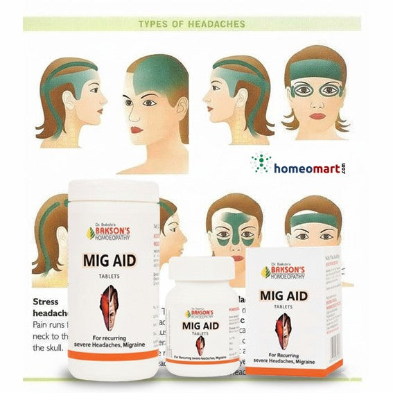 Bakson's Mig Aid Tablets for Recurring Headache, Migraine, 0.20 kg