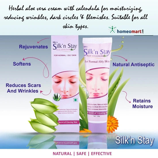 Silk n' Stay Aloe Vera Cream Herbal Moisturizer for Wrinkles, Dark Circles & Hydration, 0.05 kg