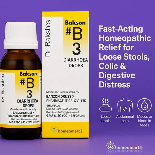 Bakson's B3 Diarrhoea Drops Fast Relief from Loose Stools, Colic & Digestive Upset, 0.30 kg
