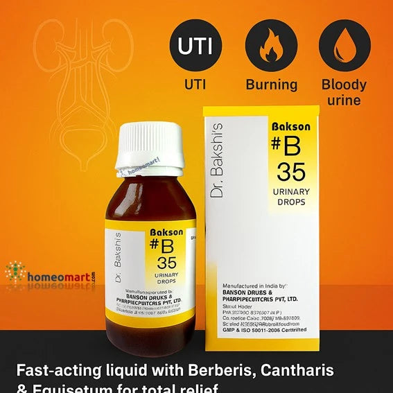 Bakson's B35 Urinary Drops | Homeopathic Relief for UTI, Burning & Painful Urination, 0.30 kg