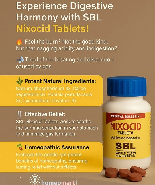 SBL Nixocid Homeopathy Tablets for Acidity & Indigestion Relief, 0.10 kg
