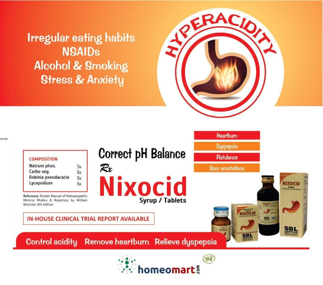 SBL Nixocid Homeopathy Tablets for Acidity & Indigestion Relief, 0.10 kg