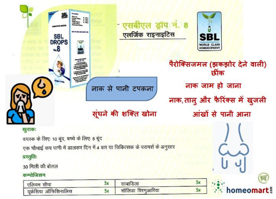 SBL Drop No 8 for Allergic Rhinitis, Nasal Discharge, Sneezing, 0.08 kg