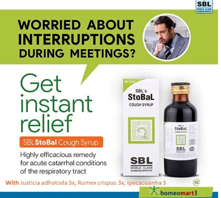 SBL Stobal Cough Syrup - Relief for Dry & Wet Coughs, Throat Irritation & Laryngitis, 0.10 kg