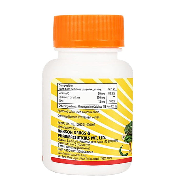Bakson's Vitamin C + Quercetin & Zinc Capsules Immunity, Antioxidant & Anti-Inflammatory Support, 0.15 kg