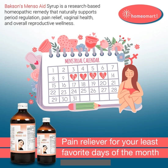 Bakson's Menso Aid Syrup Homeopathic Relief for Menstrual Cramps & Hormonal Balance, 0.15 kg