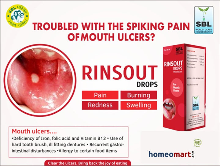 SBL Rinsout Drops Homeopathic Mouthwash for Mouth Ulcers & Oral Hygiene, 0.08 kg