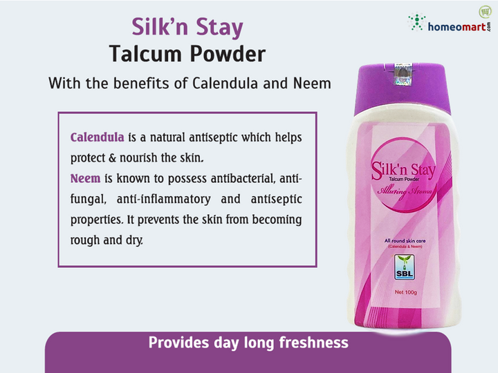 SBL Silk n Stay Talcum Powder for Itching, Rash, Prickly Heat, 0.49 kg