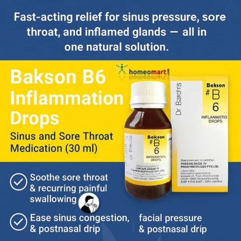 Bakson's B6 Inflammation Drops Sinus and Sore Throat Medication (30ml), 0.03 kg